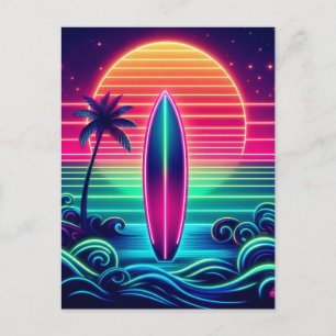 Surfing the Neon Sunset Postcard
