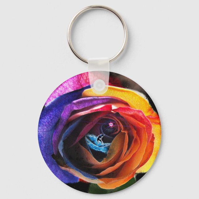 Surfing the Rainbow Rose Keychain (Front)