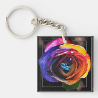 Surfing the Rainbow Rose Keychain