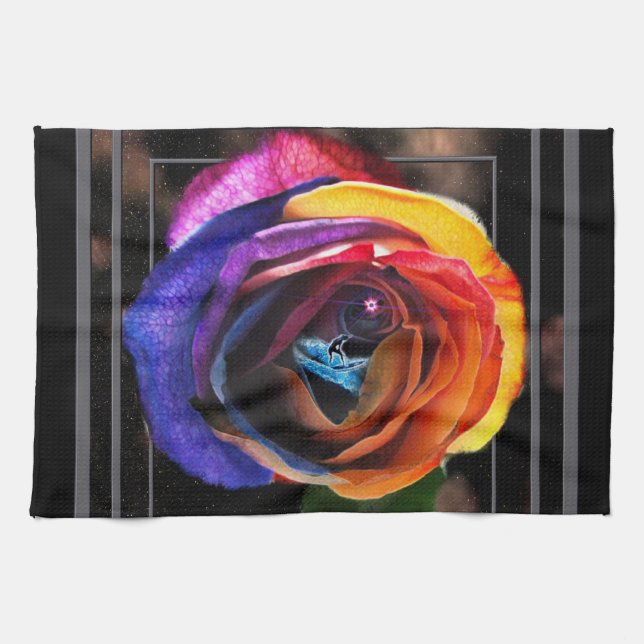 Surfing the Rainbow Rose Kitchen Towel (Horizontal)