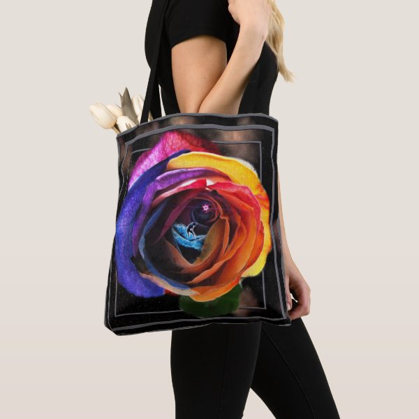 Surfing the Rainbow Rose Tote Bag