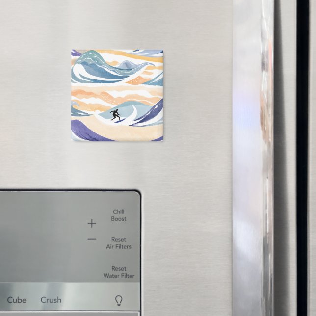 Surfing the Wave | Contemporary Watercolor Ocean Magnet (In Situ (Fridge))