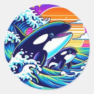 Surfing the Waves Classic Round Sticker