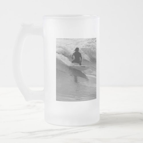 Surfing The Waves Grayscale Frosted Glass Beer Mug