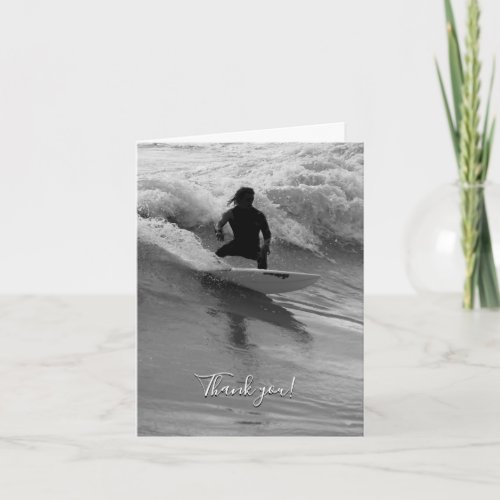 Surfing The Waves Grayscale Thank You Card