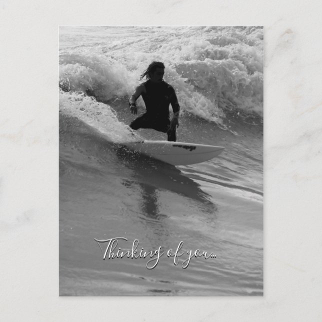 Surfing The Waves Grayscale Thinking Of You Postcard (Front)