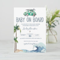 Surfing Theme Baby Shower Invitation Beach Baby