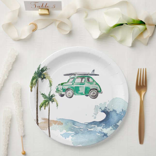 Surfing Theme Baby Shower Invitation Beach Baby  Paper Plates (Wedding)