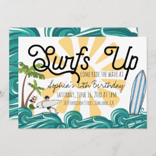 Surfing Themed Birthday Invitation