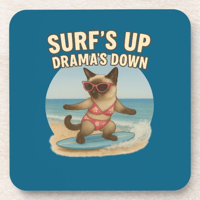 Surfing themed for Siamese Cat  Beverage Coaster (Front)