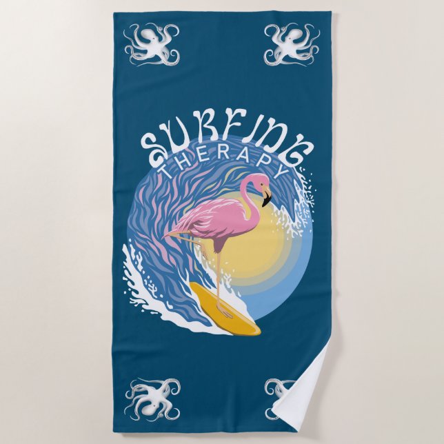 Surfing Therapy - Summer Flamingo Beach Towel (Front)