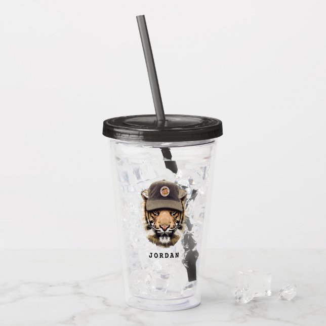 Surfing Tiger | Add Your Name Acrylic Tumbler (Front Ice)