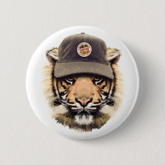 Surfing Tiger Button (Front)