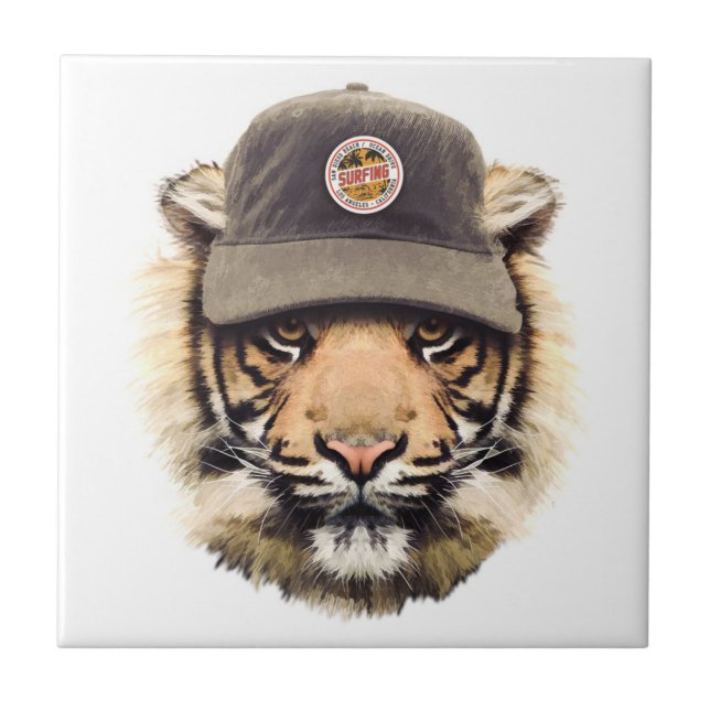 Surfing Tiger Ceramic Tile (Front)