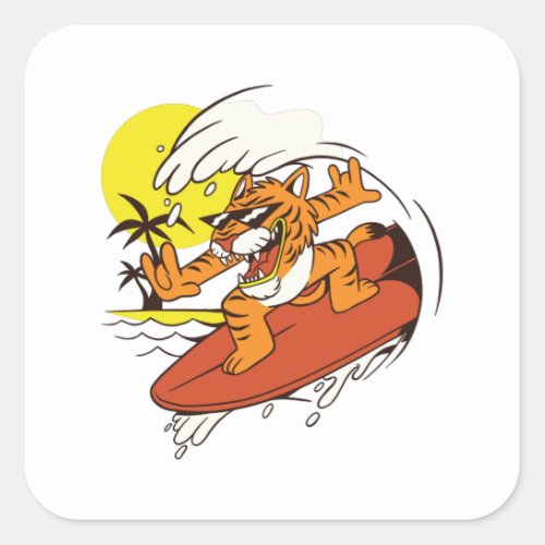 SURFING TIGER SQUARE STICKER