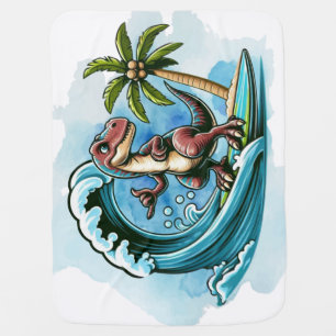 Surfing tropical dinosaur baby blanket