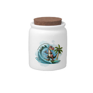 Surfing tropical dinosaur candy jar