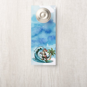 Surfing tropical dinosaur door hanger