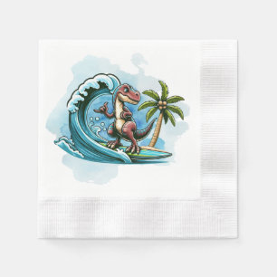 Surfing tropical dinosaur napkins