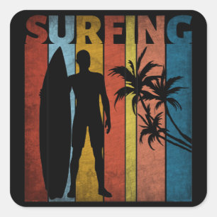 SURFING TROPICAL SUMMER SQUARE STICKER