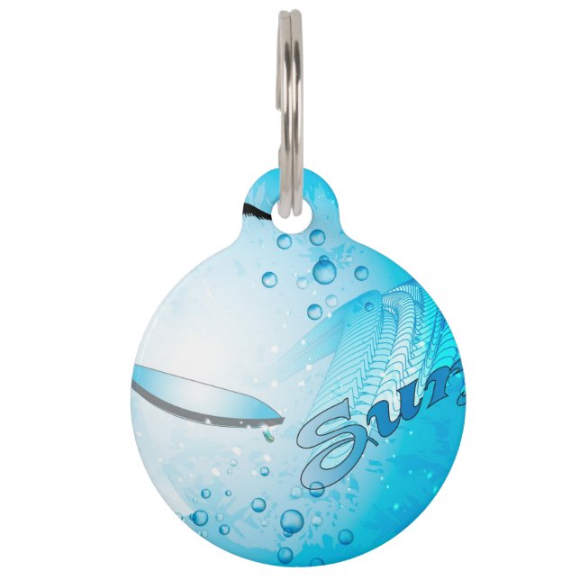 Surfing, Tropical, surfboard with wave Pet Tag (Back)