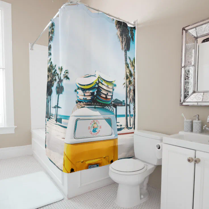 Surfing van shower curtain Zazzle