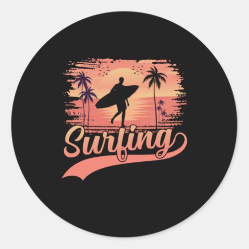 Surfing Vintage Retro Surfboard Beach Classic Round Sticker