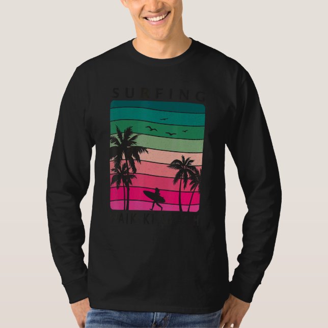 Surfing Waikiki Beach Hawaiian Sunset Palm Tree Su T-Shirt (Front)