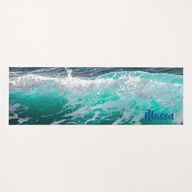 Surfing Wave (with personalized name) Yoga Mat (Front (Horizontal))