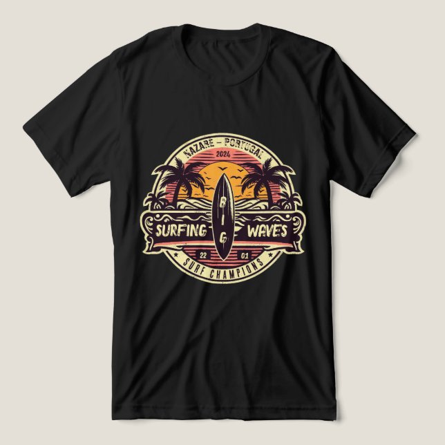 Surfing waves nazaré Tri-Blend shirt (Design Front)