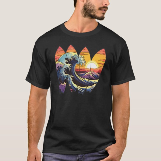 Surfing Waves Surfboards T-Shirt (Front)