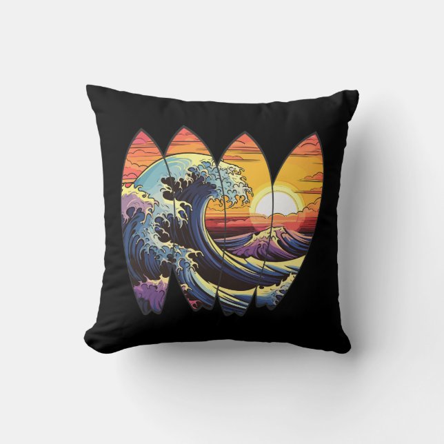 Surfing Waves Surfboards Throw Pillow (Front)
