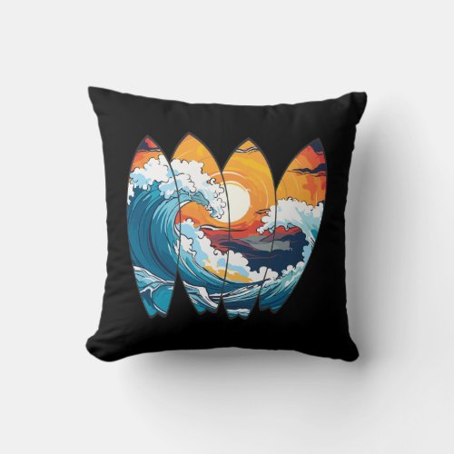 Surfing Waves Surfboards Throw Pillow