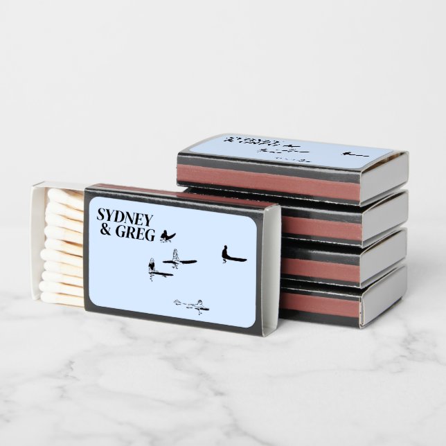 Surfing Wedding Guest Favors Matchbox Matchboxes (Stacked)