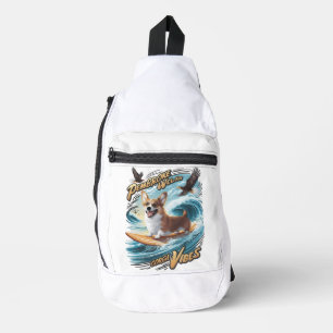 Surfing Welsh Corgi Catching Big Wave Sling Bag