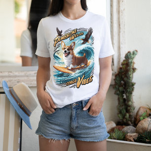 Surfing Welsh Corgi Catching Big Wave T-Shirt