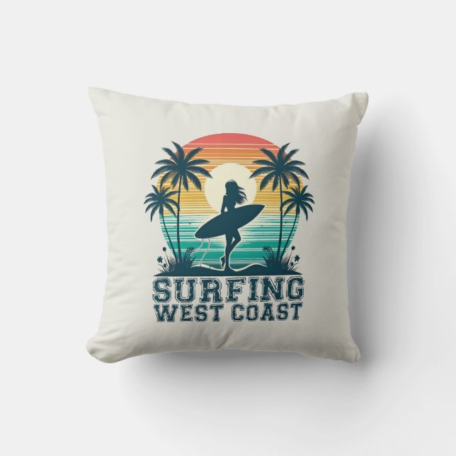 Surfing West Coast Throw Pillow (Front)