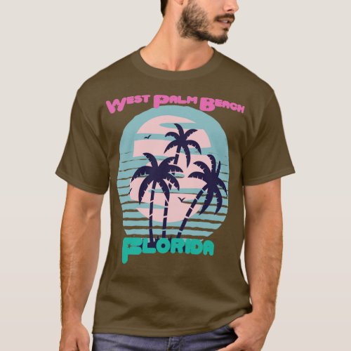 Surfing West Palm Beach Vacation Florida Palm tree T_Shirt