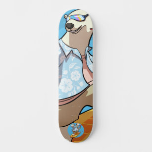 Surfing with Cocktail Cool Cartoon Polar Bear Skateboard