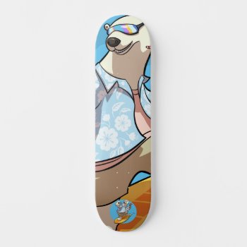 Surfing With Cocktail Cool Cartoon Polar Bear Skateboard by NoodleWings at Zazzle