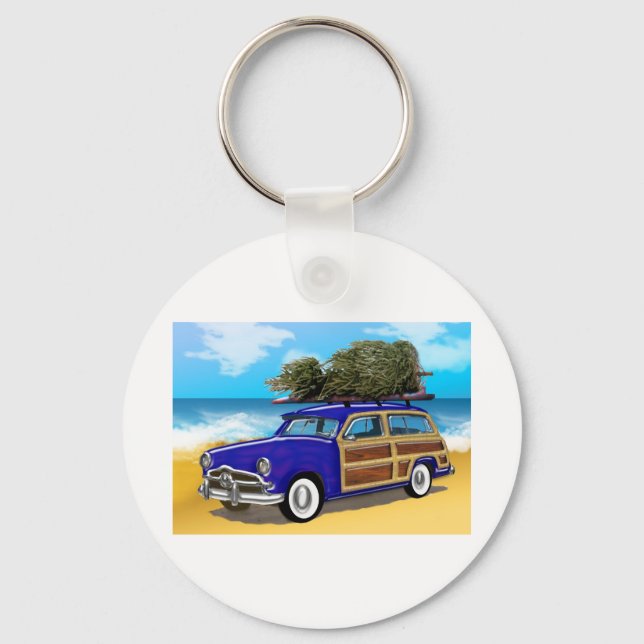Surfing Woodie with Christmas Tree Keychain (Front)