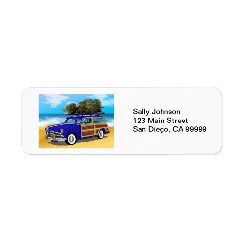 Surfing Woodie with Christmas Tree Label