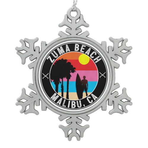 Surfing Zuma Beach Malibu California Surf Snowflake Pewter Christmas Ornament