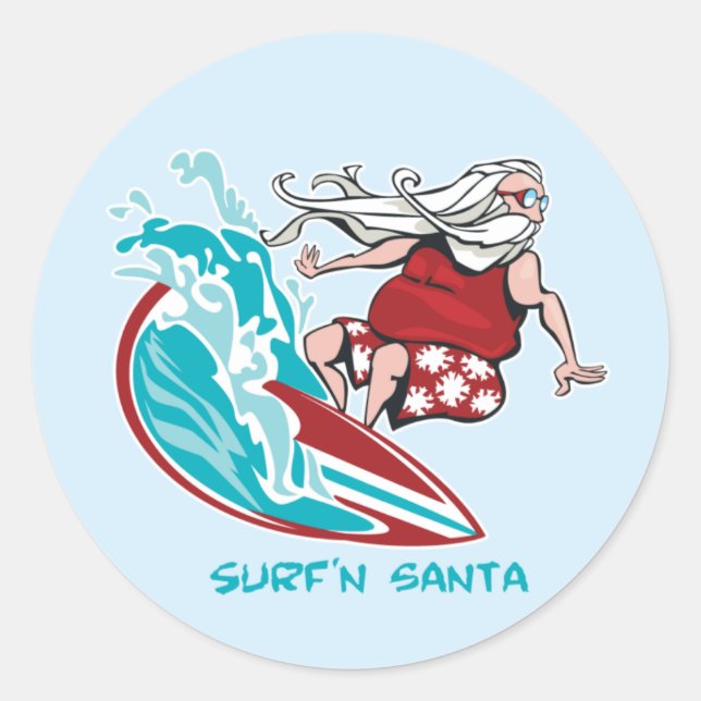 Surf'n Santa Classic Round Sticker (Front)