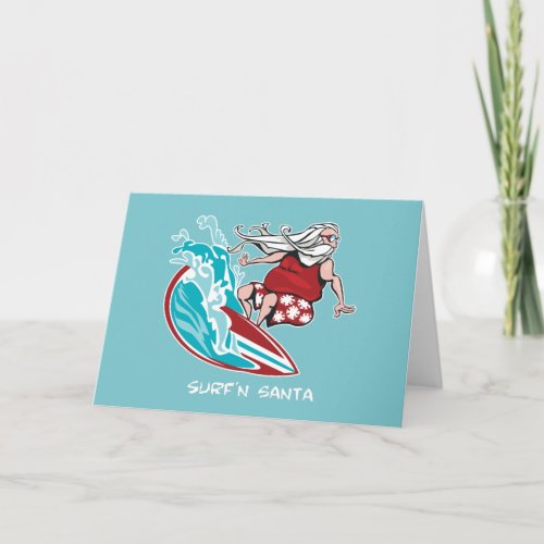 Surfn Santa Holiday Card