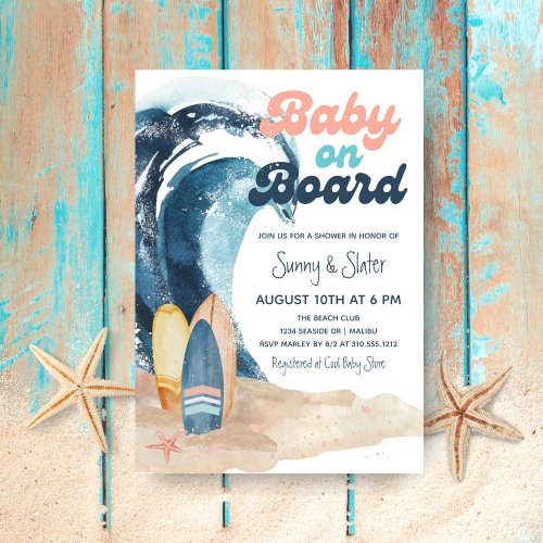 Surfs Up  Baby On Board Beach Baby Shower Invitation