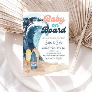 Surf's Up Baby On Board Beach Baby Shower Invitation
