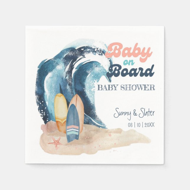Surf's Up | Baby On Board Beach Baby Shower Napkins (Front)