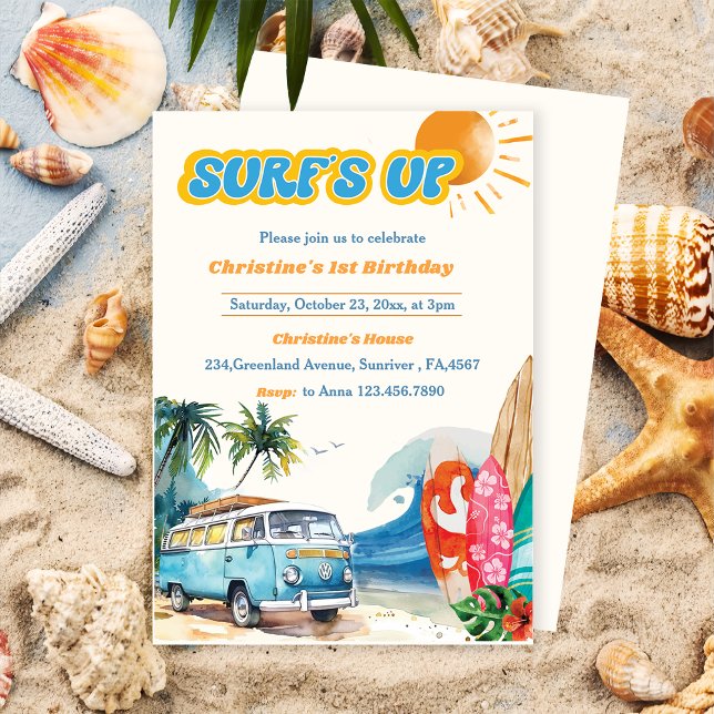 Surfs Up Beach 1st Birthday Invitation (Creator Uploaded)