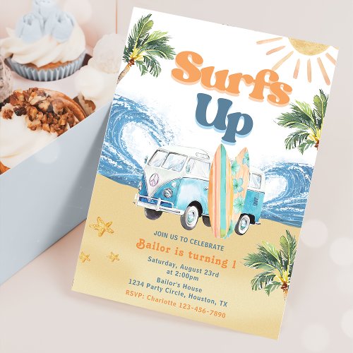 Surfs Up Beach 1st Birthday Party Invitation